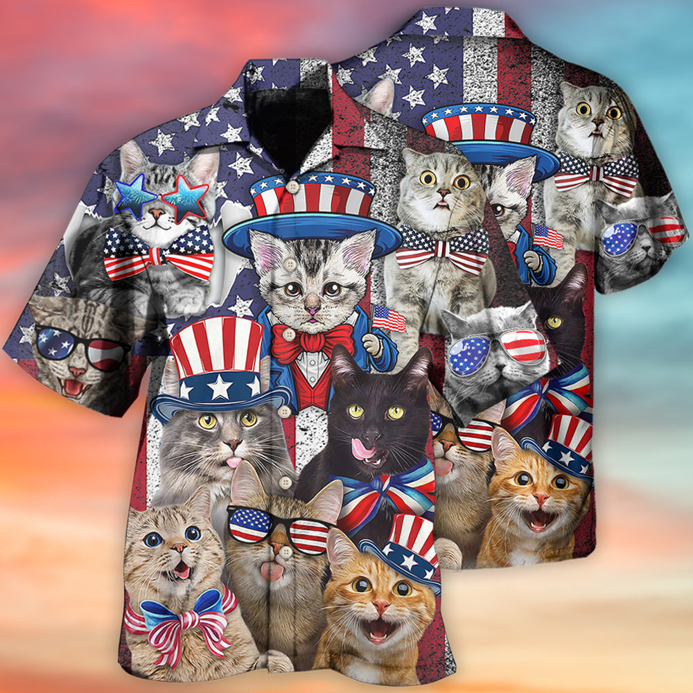 Cat Independence Day Funny - Hawaiian Shirt - Reefox