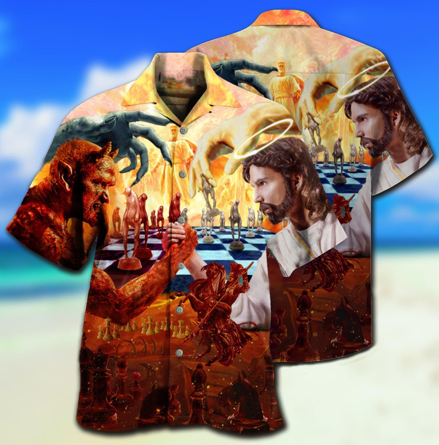 Chess Battle Satan Vs Jesus Cool Style - Hawaiian Shirt - Reefox