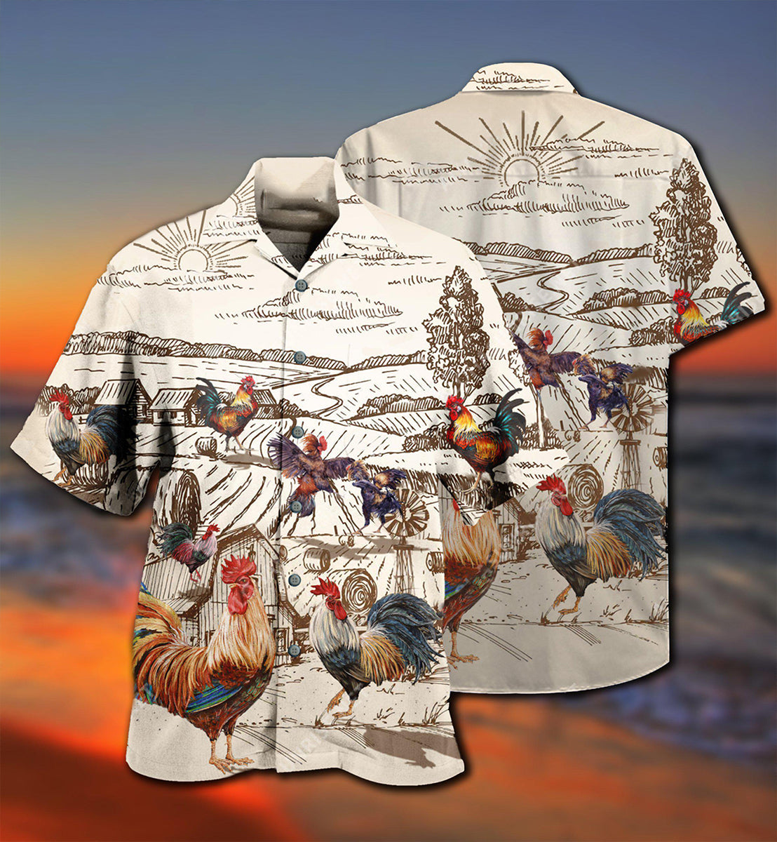 Chicken Awesome Farmer Roosters - Hawaiian Shirt - Reefox