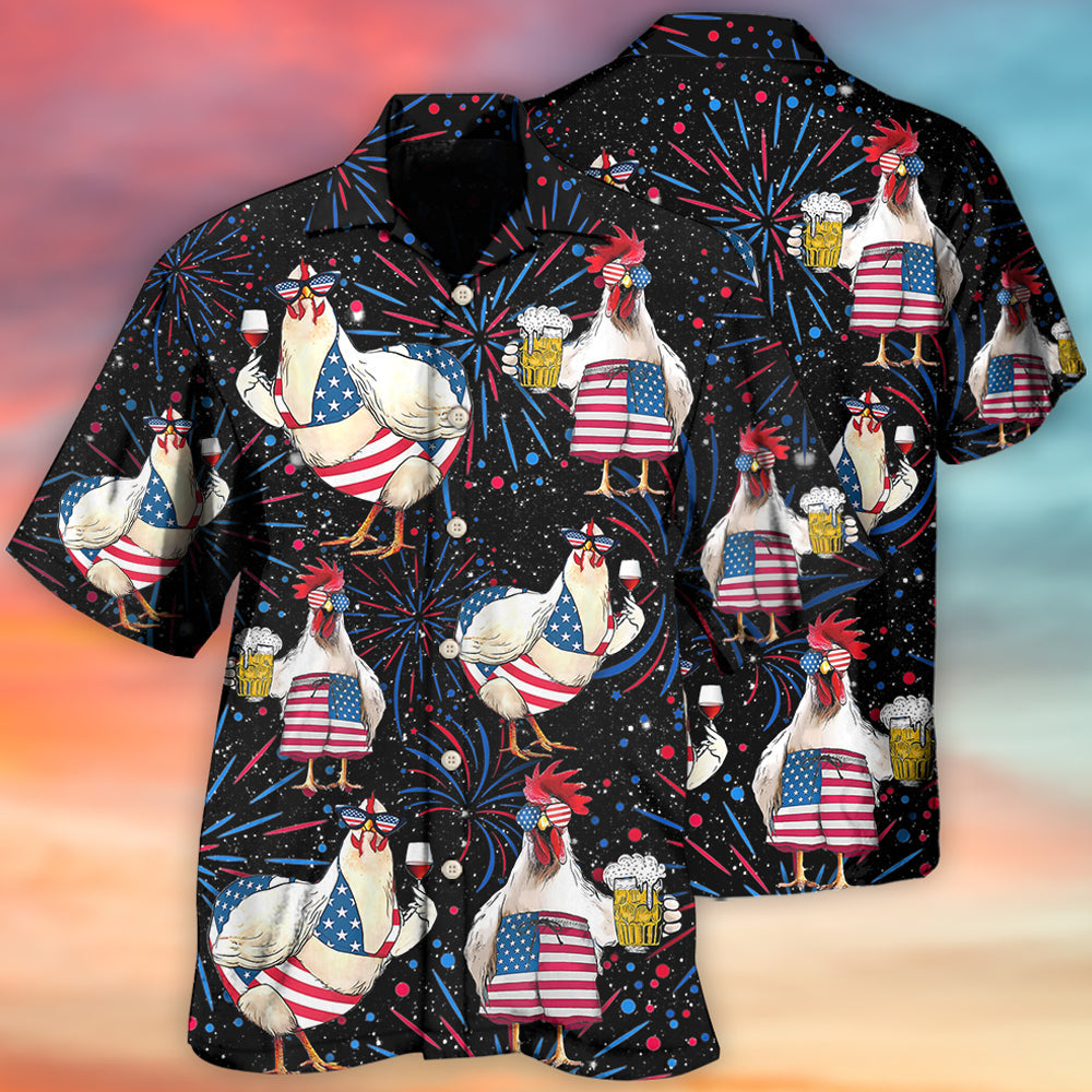 Chicken Independence Day Beer Style - Hawaiian Shirt - Reefox
