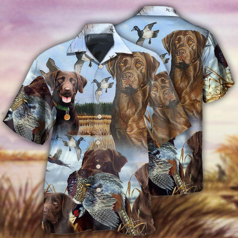 Hunting Chocolate Labrador Retriever Hunting Blue Sky - Hawaiian Shirt - Reefox