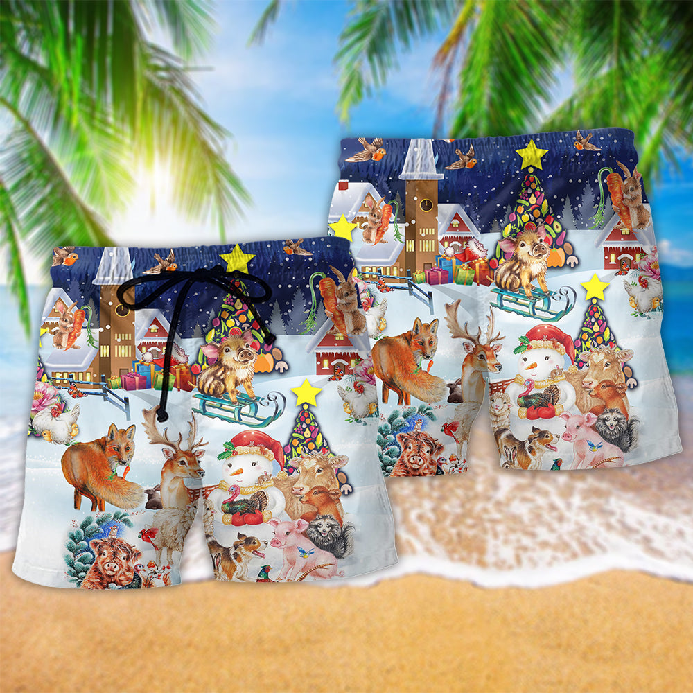 Christmas Happy Animals Snow - Beach Short Reefox - Owls Matrix LTD