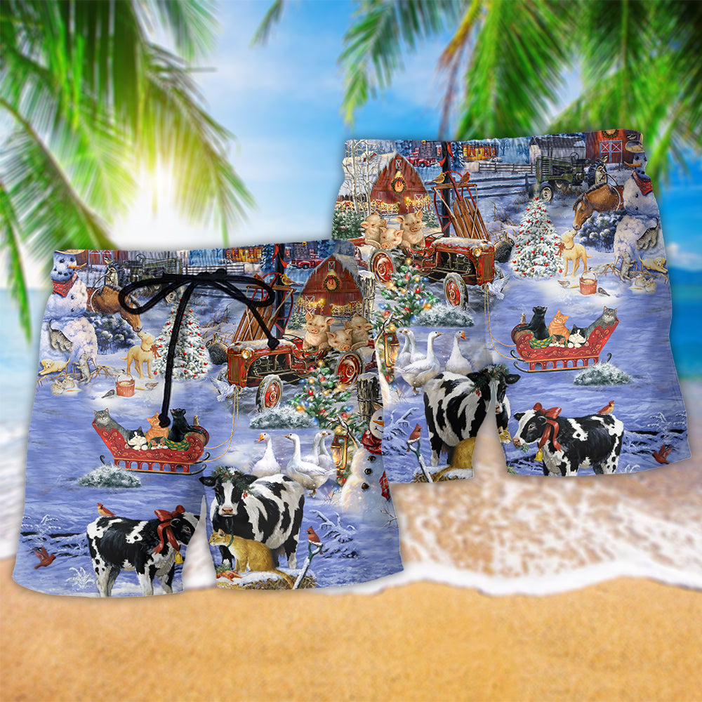 Christmas Love Farm Funny - Beach Short Reefox - Owls Matrix LTD