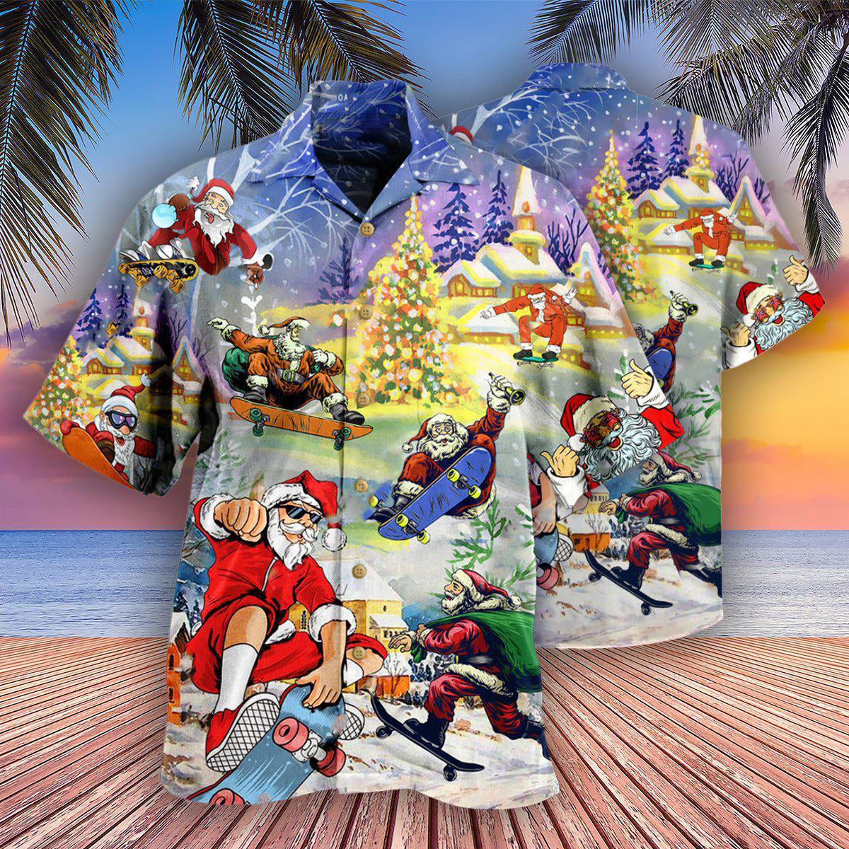 Christmas Santa Jumps On Skateboard - Hawaiian Shirt - Reefox