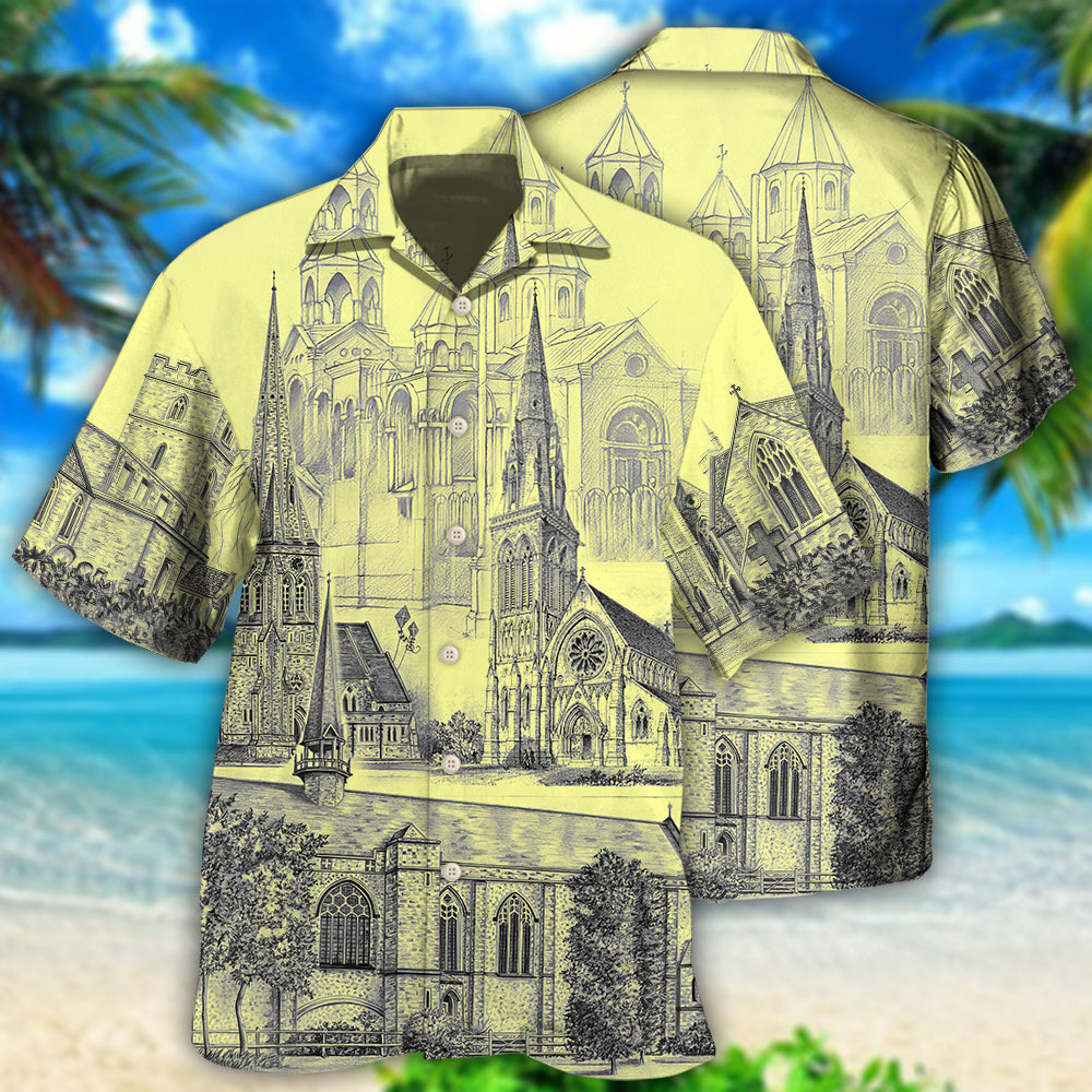 Church With Grey Vintage Style - Hawaiian Shirt - Reefox