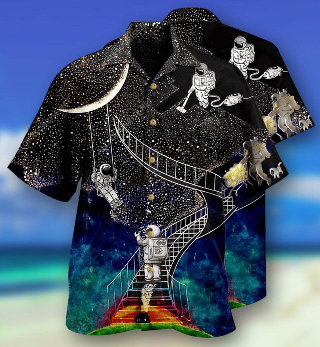 Astronaut Galaxy Climbing To The Moon - Hawaiian Shirt - Reefox