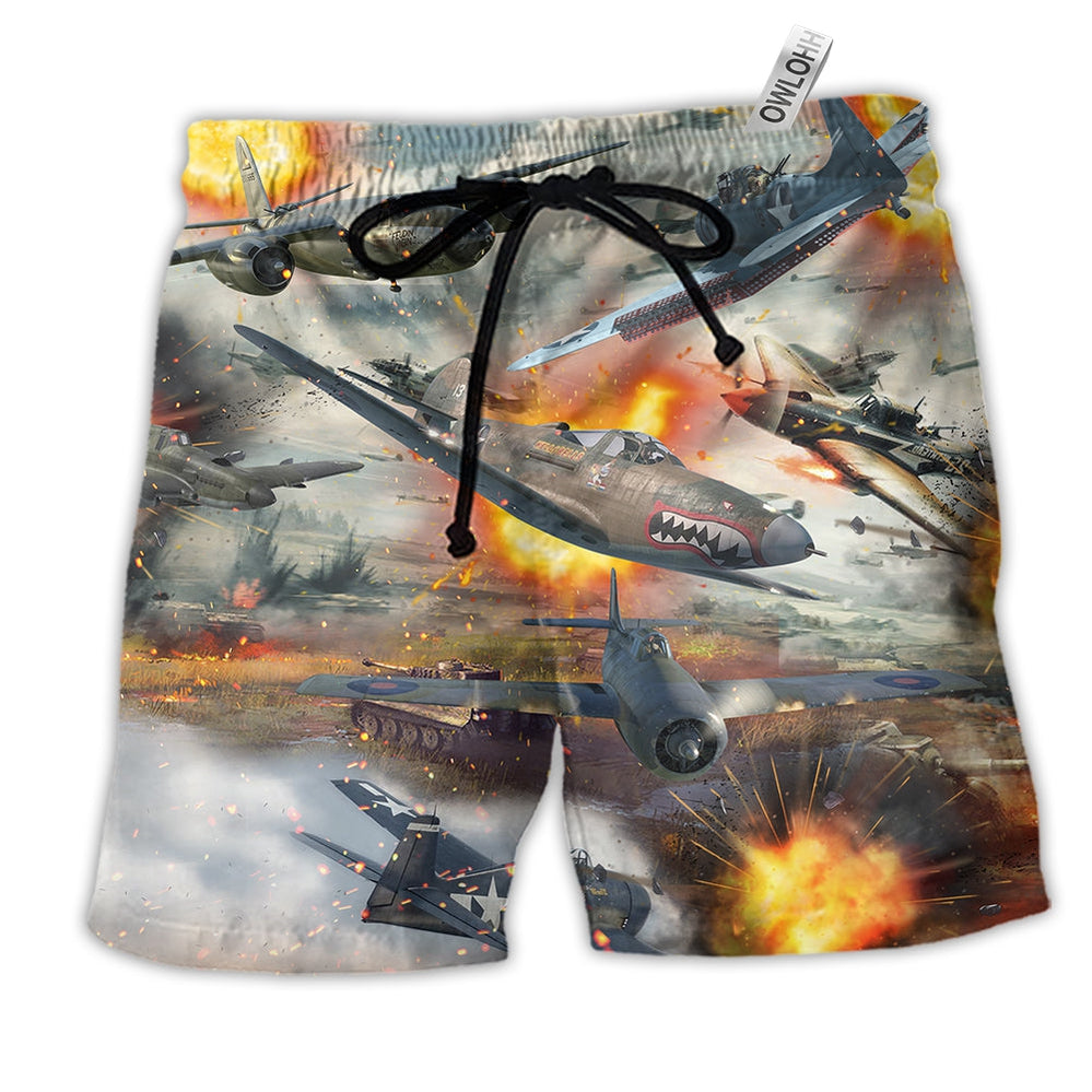 Beach Short / Adults / S Combat Aircrafts Fire War - Beach Short Reefox - Owls Matrix LTD
