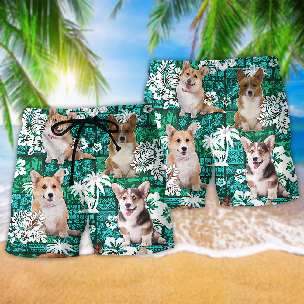 Corgi Lover Green Tropical Life - Beach Short Reefox - Owls Matrix LTD