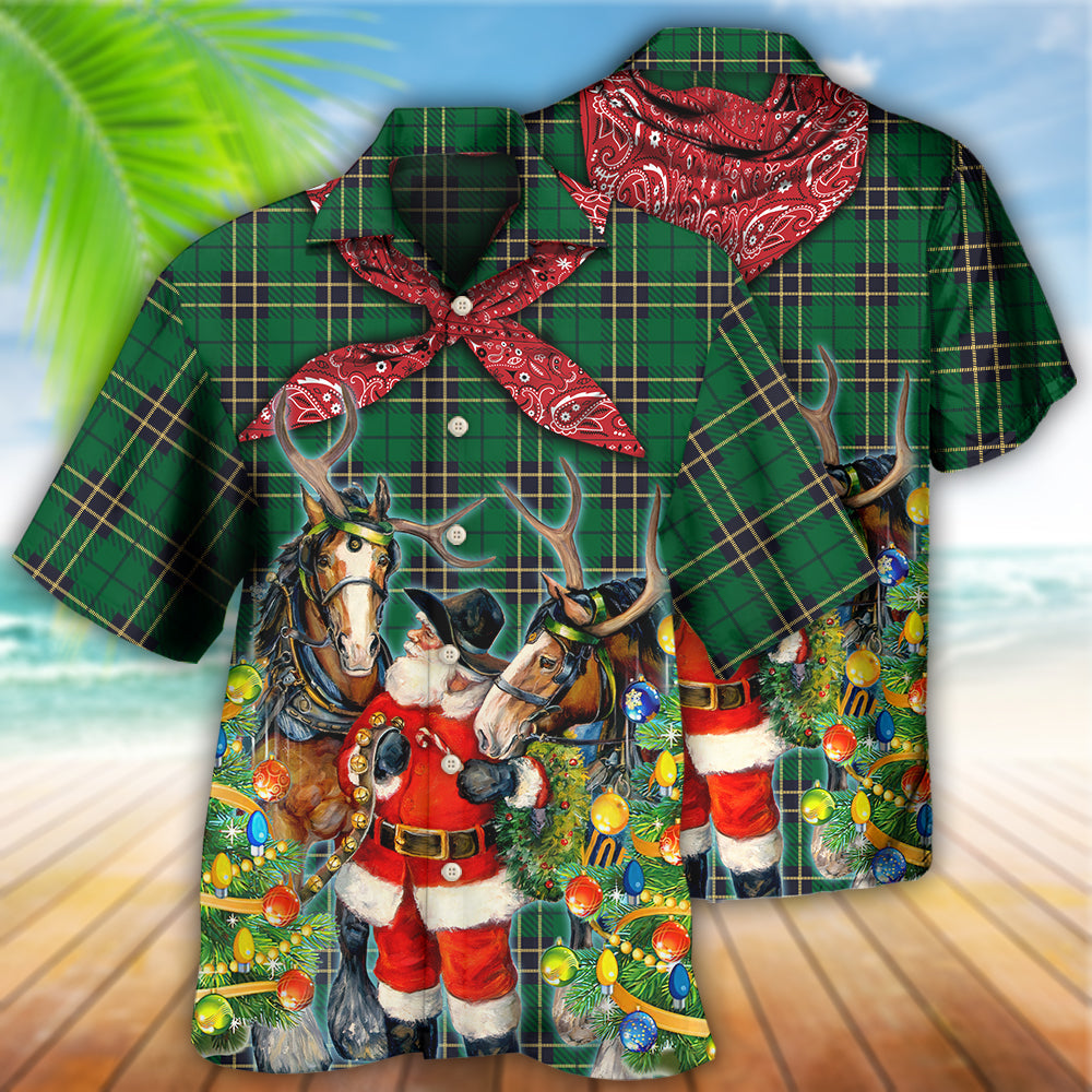 Cowboy Santa Christmas Green - Hawaiian Shirt - Reefox