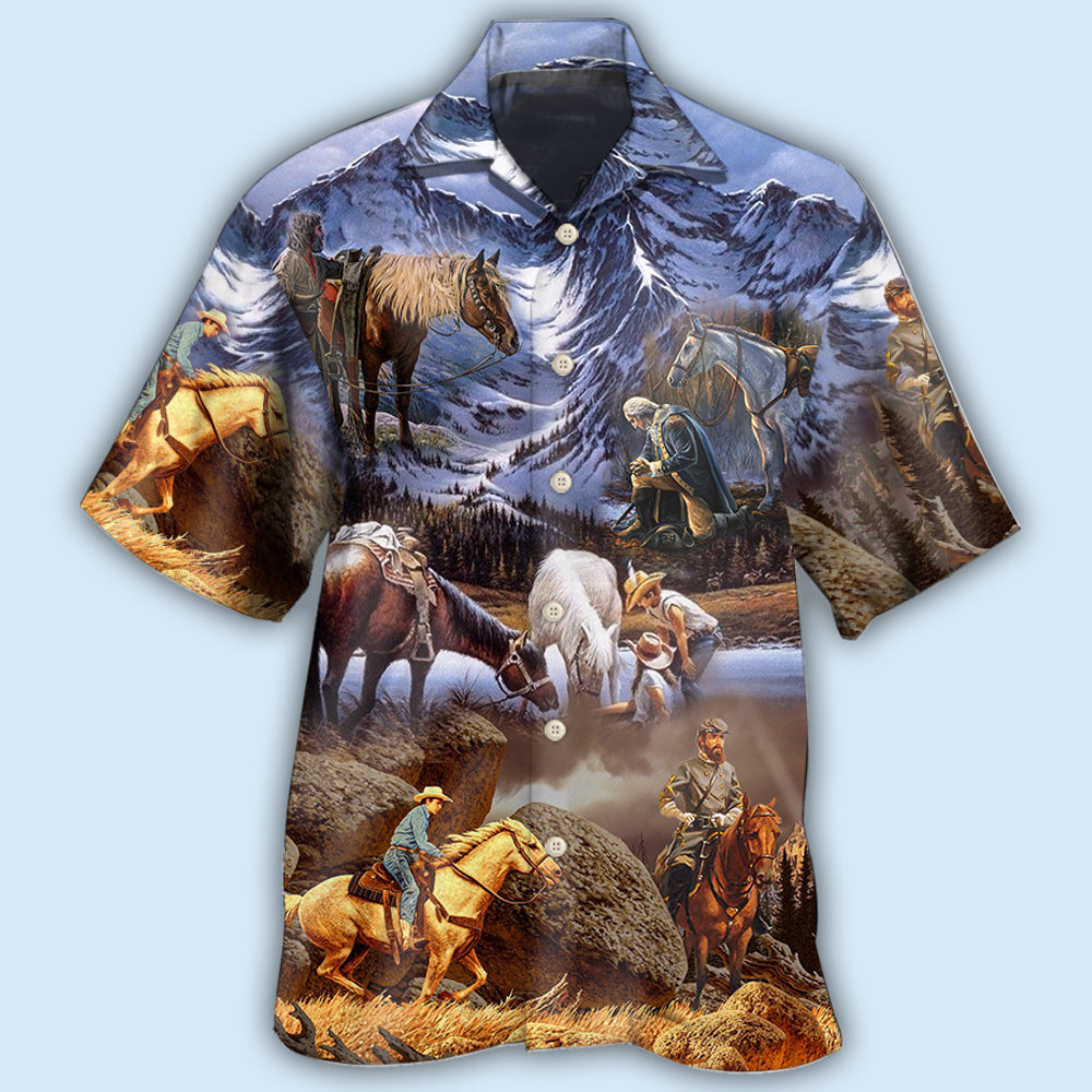Cowboy Snow Mountain At Sunset - Hawaiian Shirt - Reefox