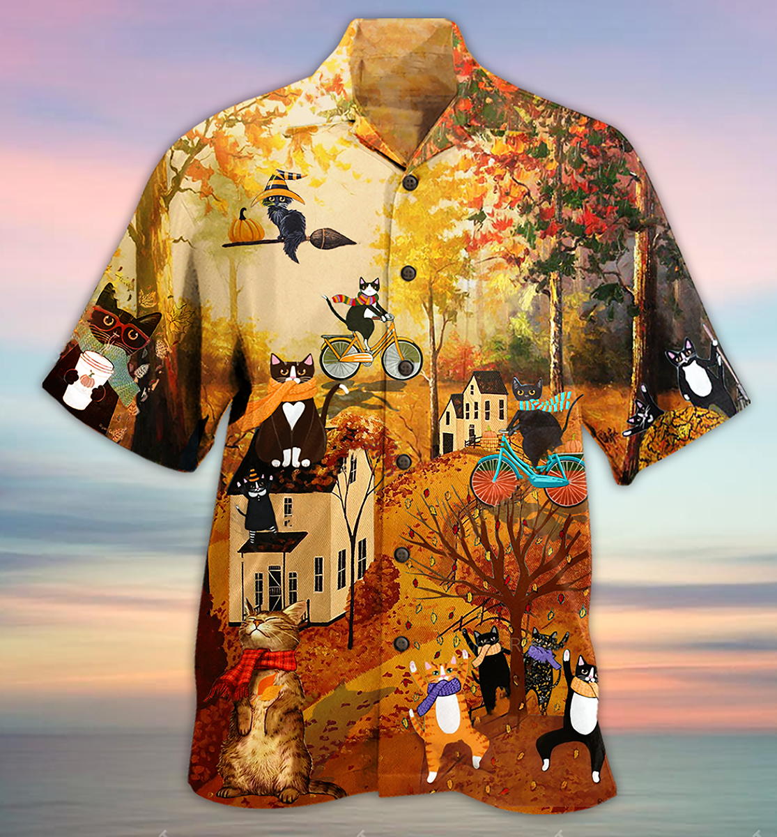 Cat Happy Fall Y'All Cat - Hawaiian Shirt - Reefox
