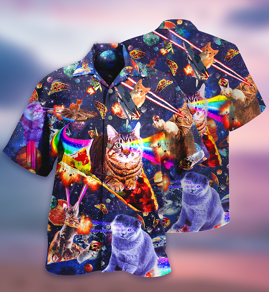 Cat Ride Food In Space Galaxy - Hawaiian Shirt - Reefox