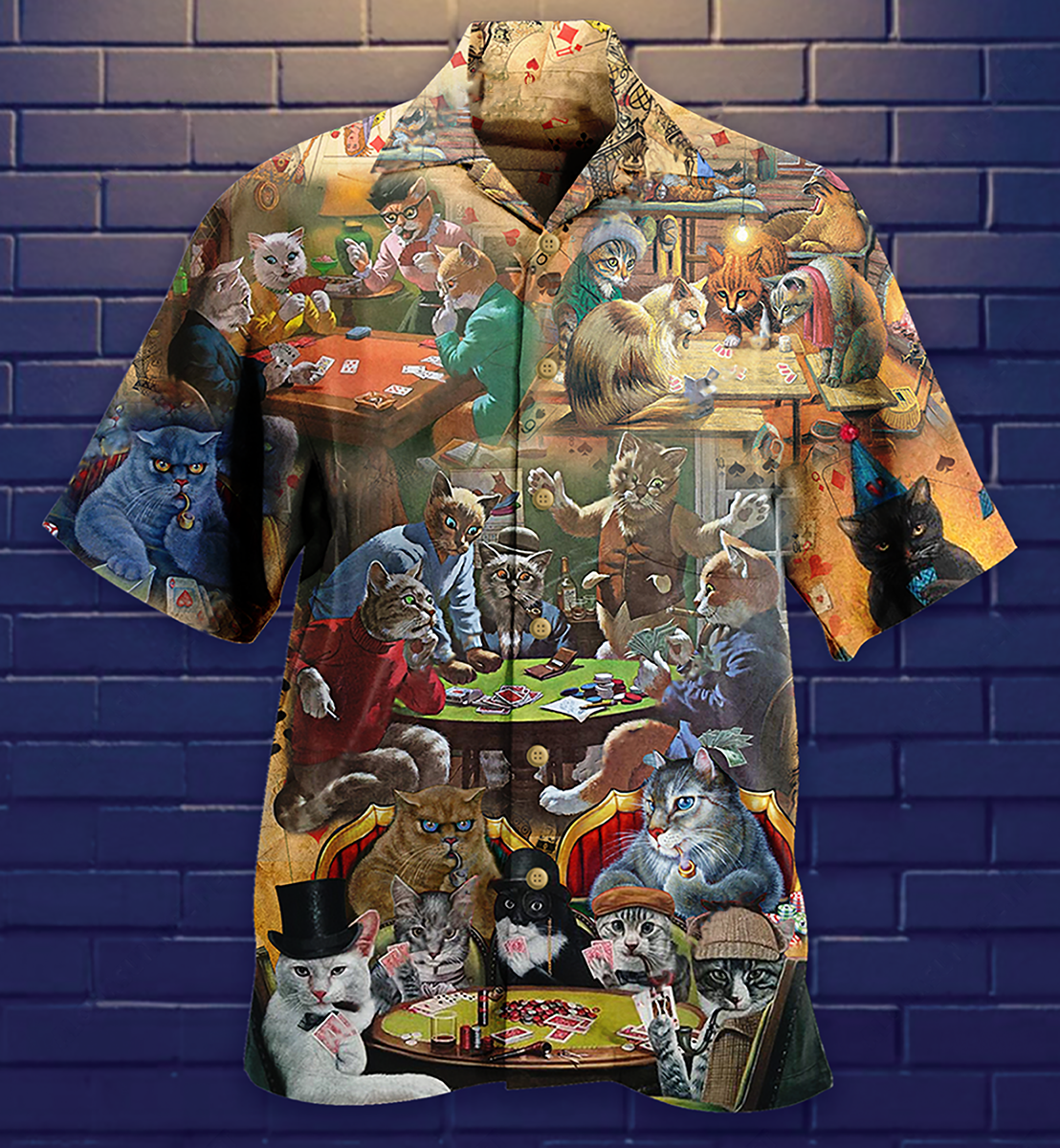 Cat Play Card Games - Hawaiian Shirt - Reefox