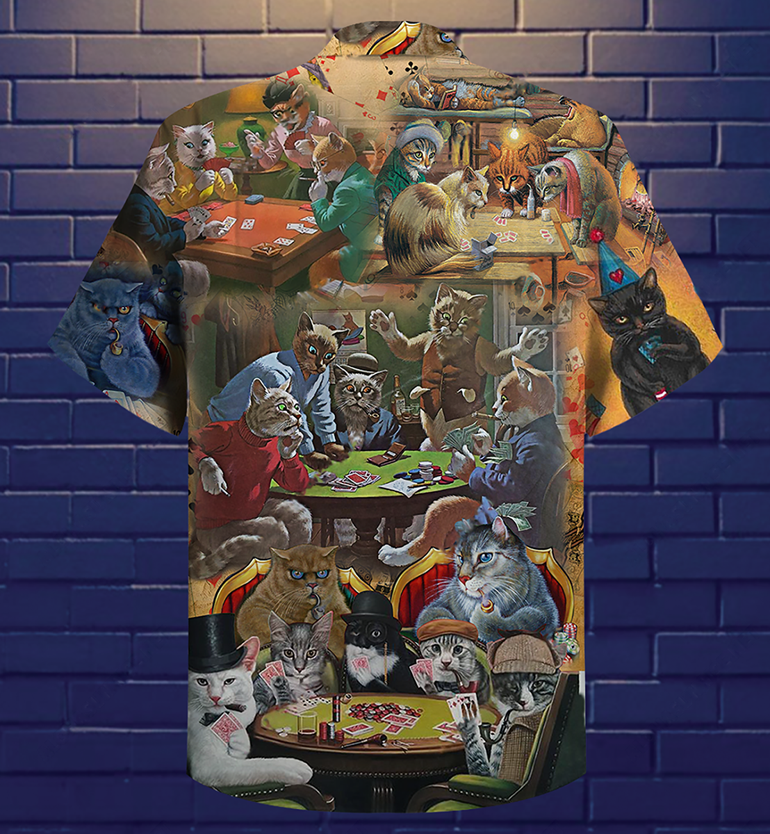 Cat Play Card Games - Hawaiian Shirt - Reefox