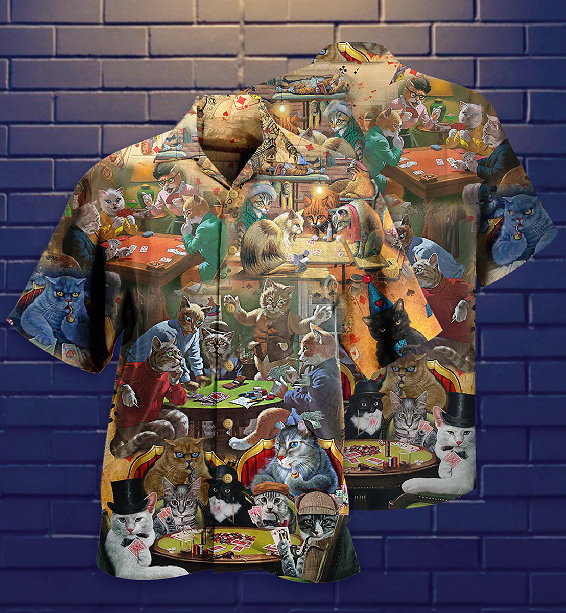 Cat Play Card Games - Hawaiian Shirt - Reefox