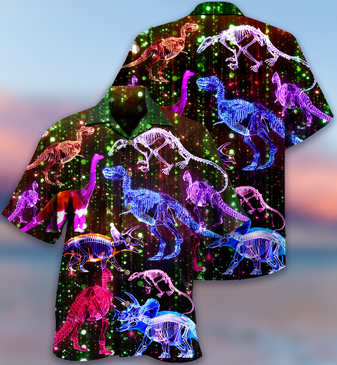 Dinosaur Neon The Sparkling X-Ray - Hawaiian Shirt - Reefox