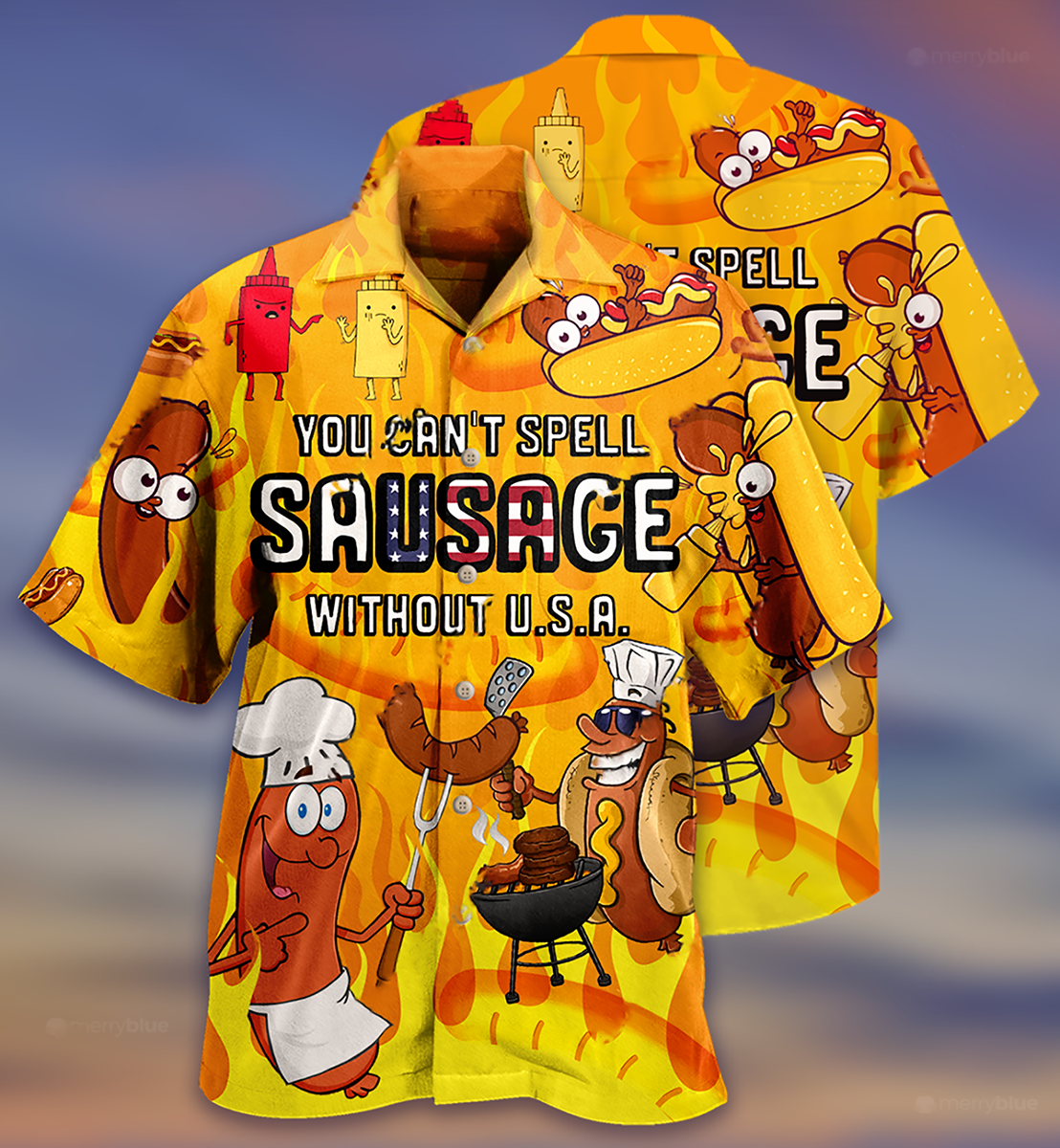 Food You Can't Spell Sausage Without USA Funny - Hawaiian Shirt - Reefox