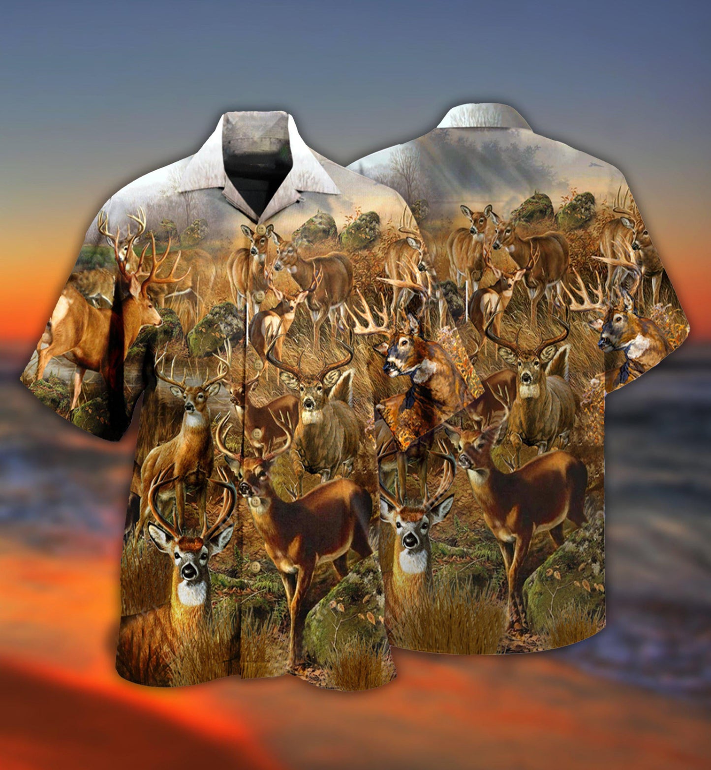 Deer In The Dry Forest With Vintage Style - Hawaiian Shirt - Reefox