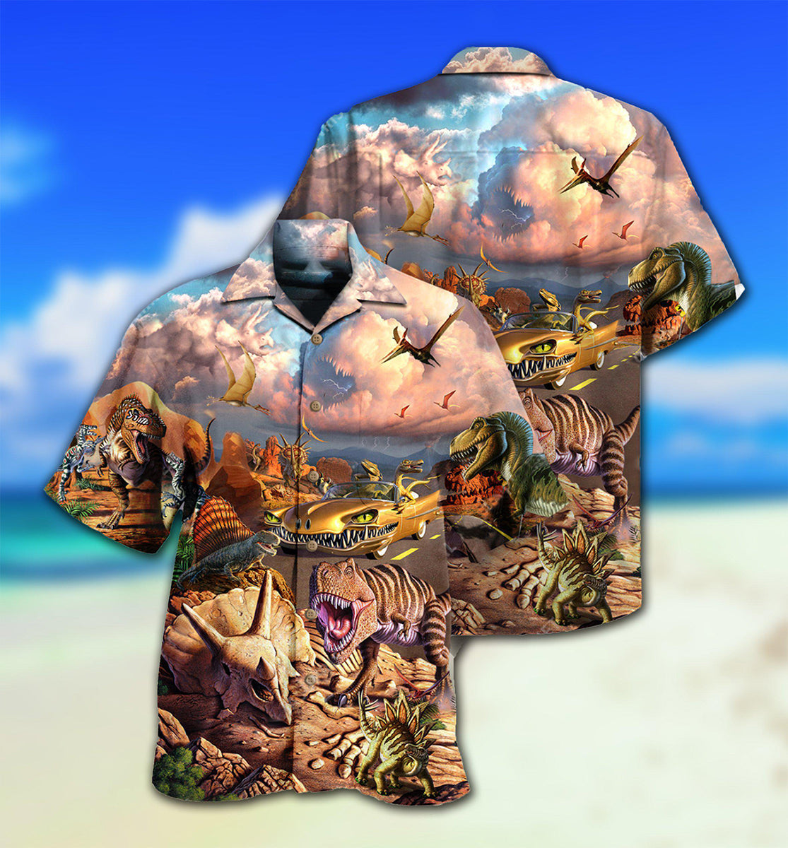 Dinosaur All Dinosaurs Go To Heaven - Hawaiian Shirt - Reefox