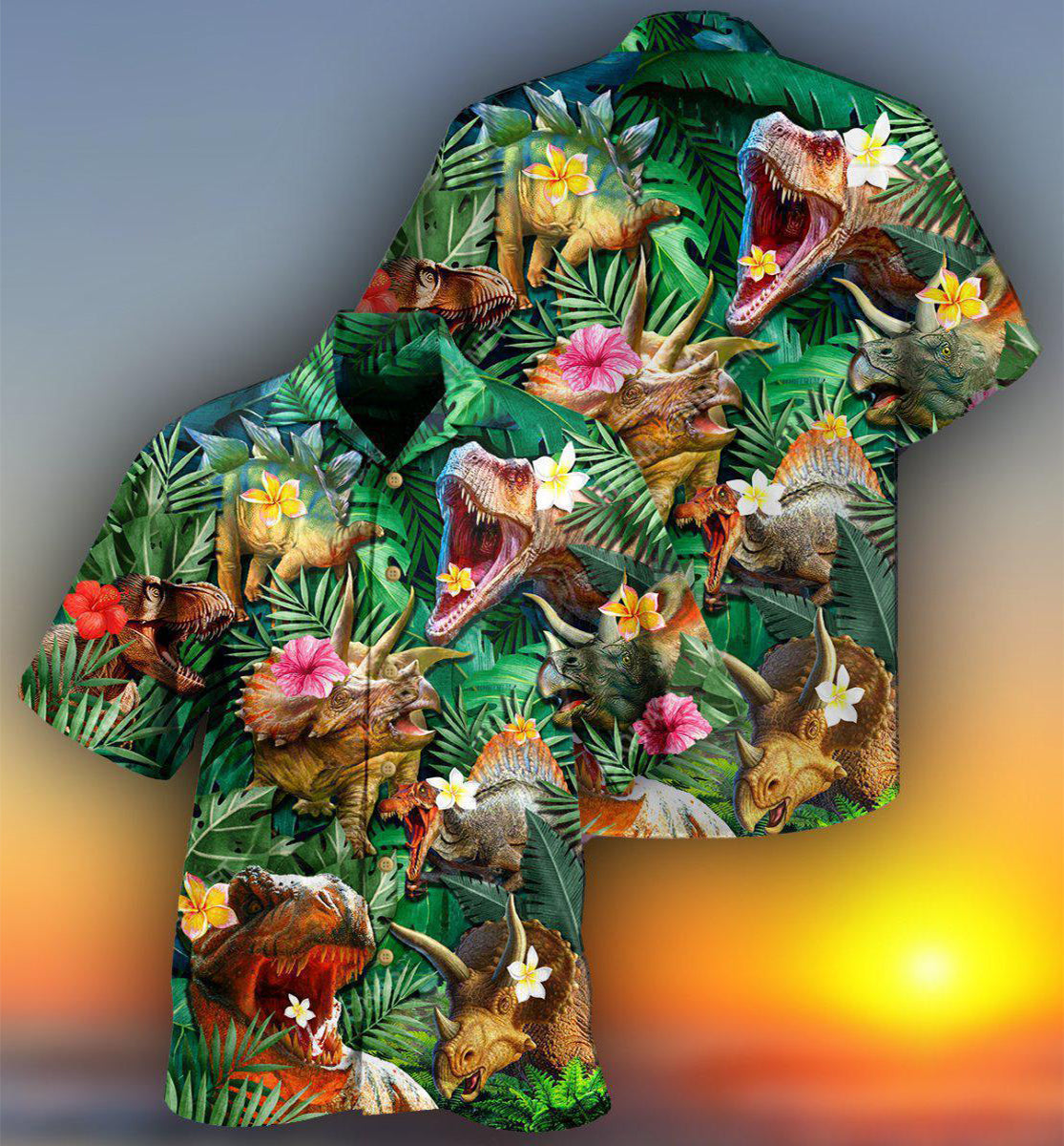 Dinosaur Aloha Style Tropical Floral - Hawaiian Shirt - Reefox