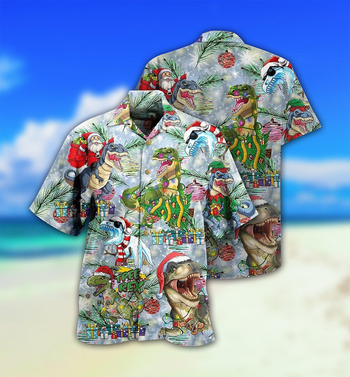 Dinosaur And Merry Christmas - Hawaiian Shirt - Reefox