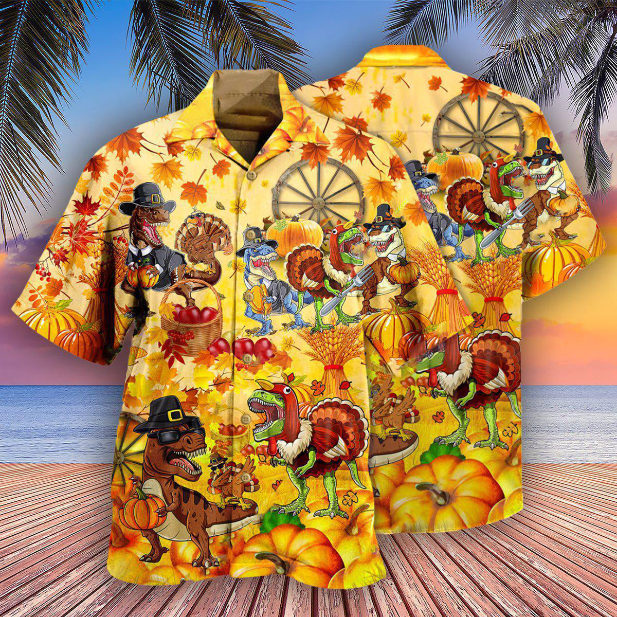 Dinosaur Happy Trexgiving Fall - Hawaiian Shirt - Reefox