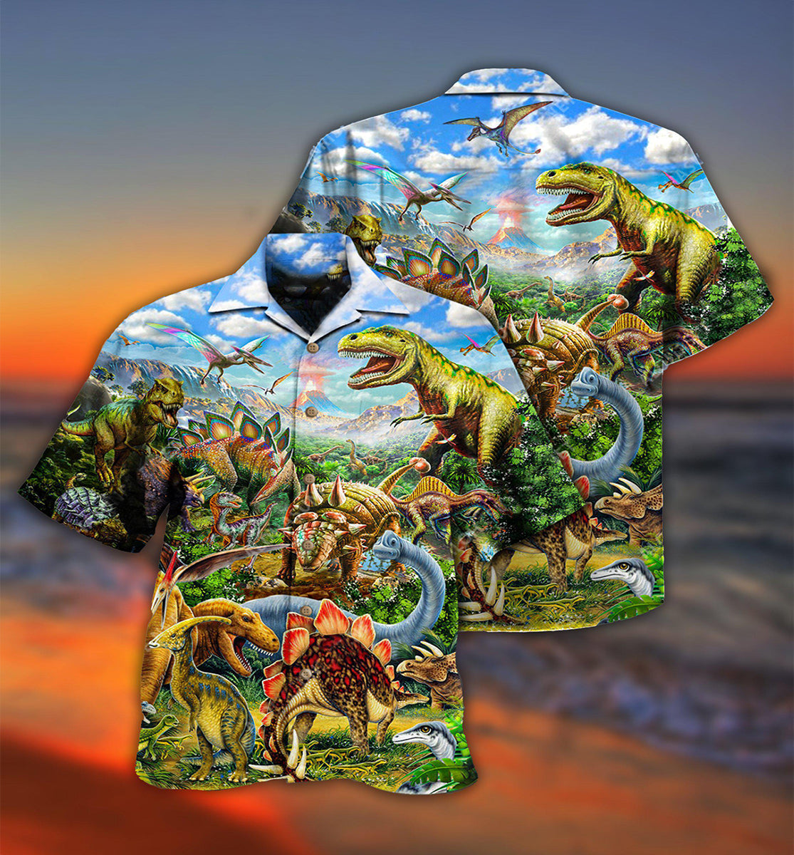 Dinosaur Rawrsome World Blue Sky - Hawaiian Shirt - Reefox