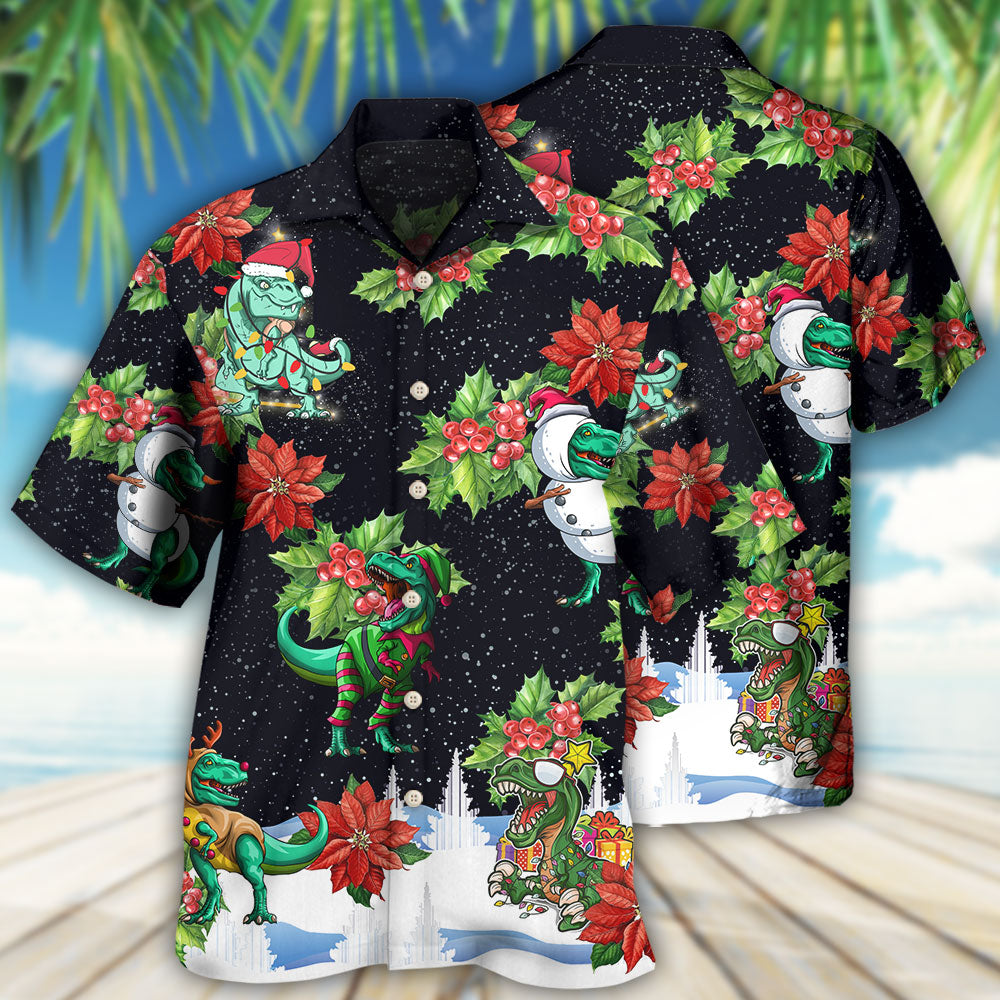 Dinosaur Bright In Merry Night Xmas - Hawaiian Shirt - Reefox