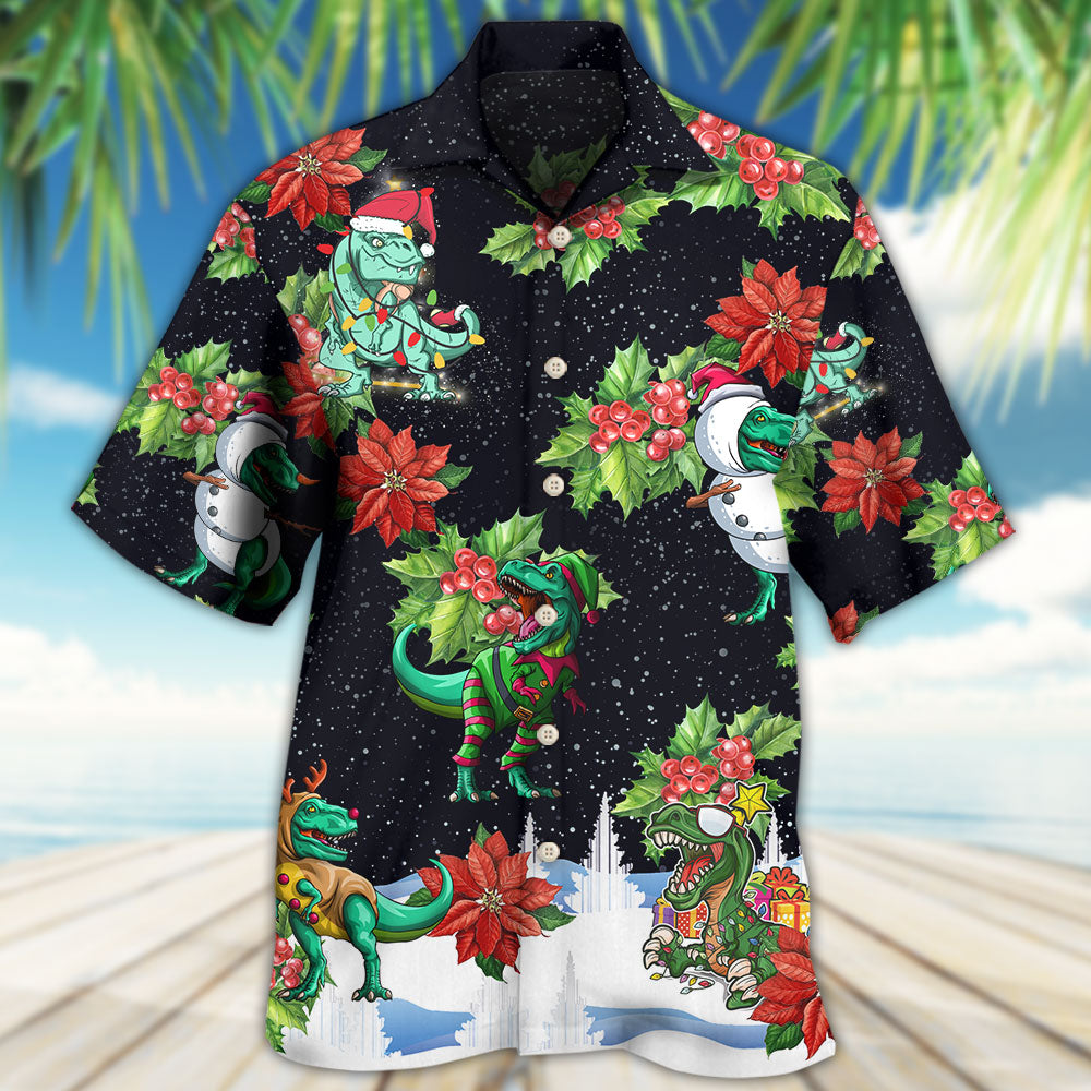 Dinosaur Bright In Merry Night Xmas - Hawaiian Shirt - Reefox