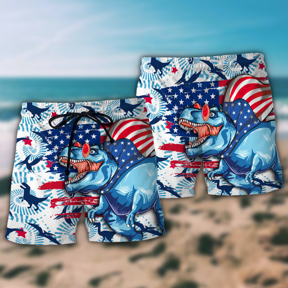 Dinosaur Independence Day Funny Dinosaurus - Beach Short Reefox - Owls Matrix LTD
