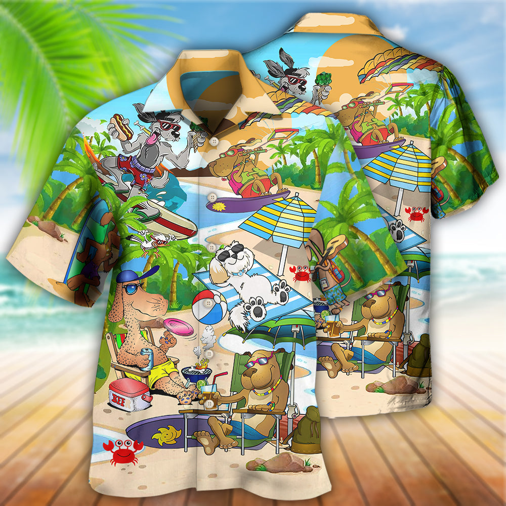 Dog Puppy Funny Beaches Happy Summer - Hawaiian Shirt - Reefox