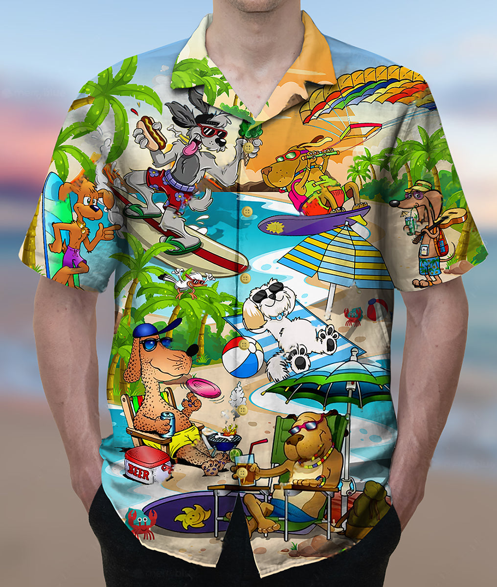 Dog Puppy Funny Beaches Happy Summer - Hawaiian Shirt - Reefox
