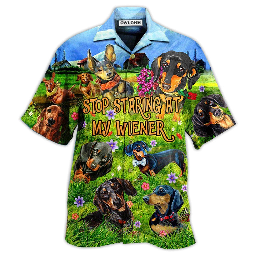Hawaiian Shirt / Adults / S Dachshund Dog Stop Staring At My Wiener - Hawaiian Shirt - Reefox