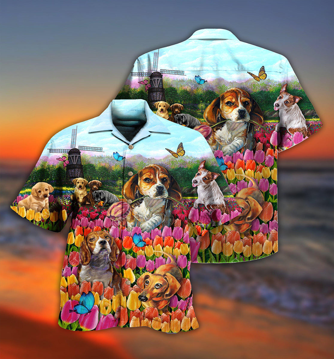 Dogs Lovely Romantic Tulip Garden - Hawaiian Shirt - Reefox