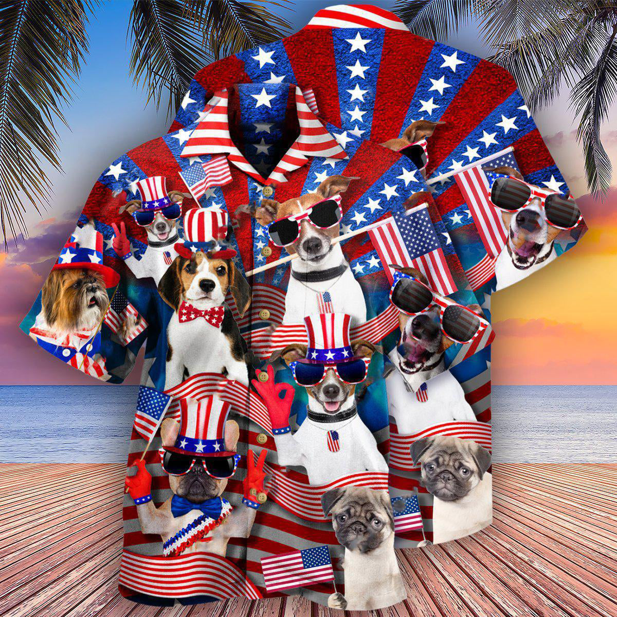 Dogs Patriotic America - Hawaiian Shirt - Reefox