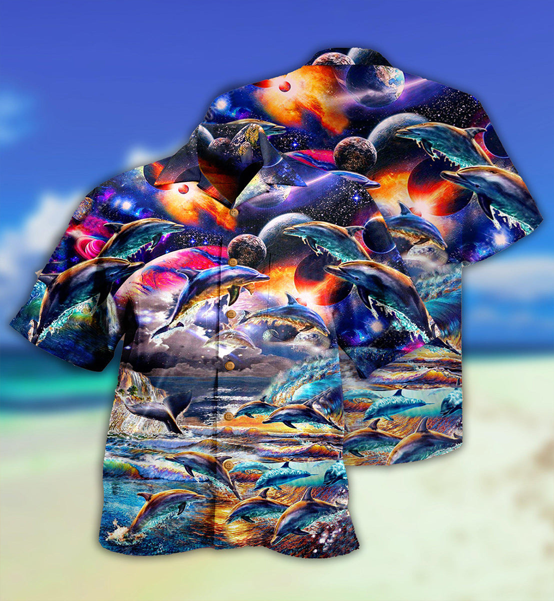 Dolphin Into The Mysterious Galaxy - Hawaiian Shirt - Reefox