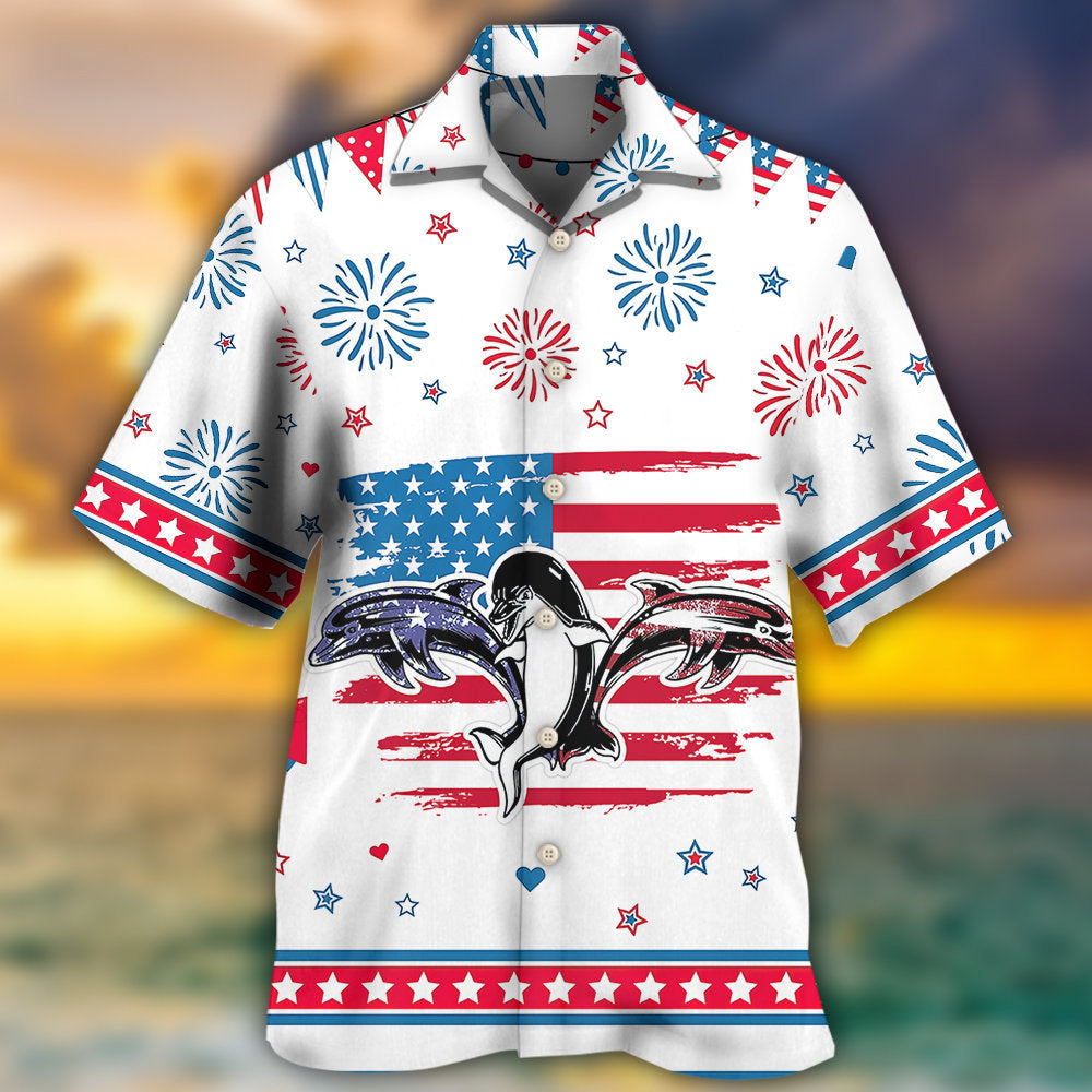 Dolphin Independence Day Funny Dolphin - Hawaiian Shirt - Reefox