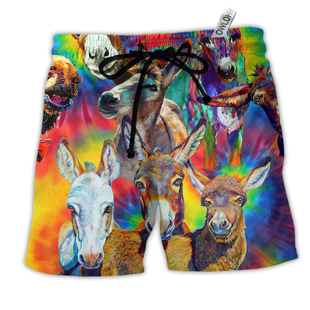 Beach Short / Adults / S Donkey Animals Love Color Always Smile - Beach Short Reefox - Owls Matrix LTD