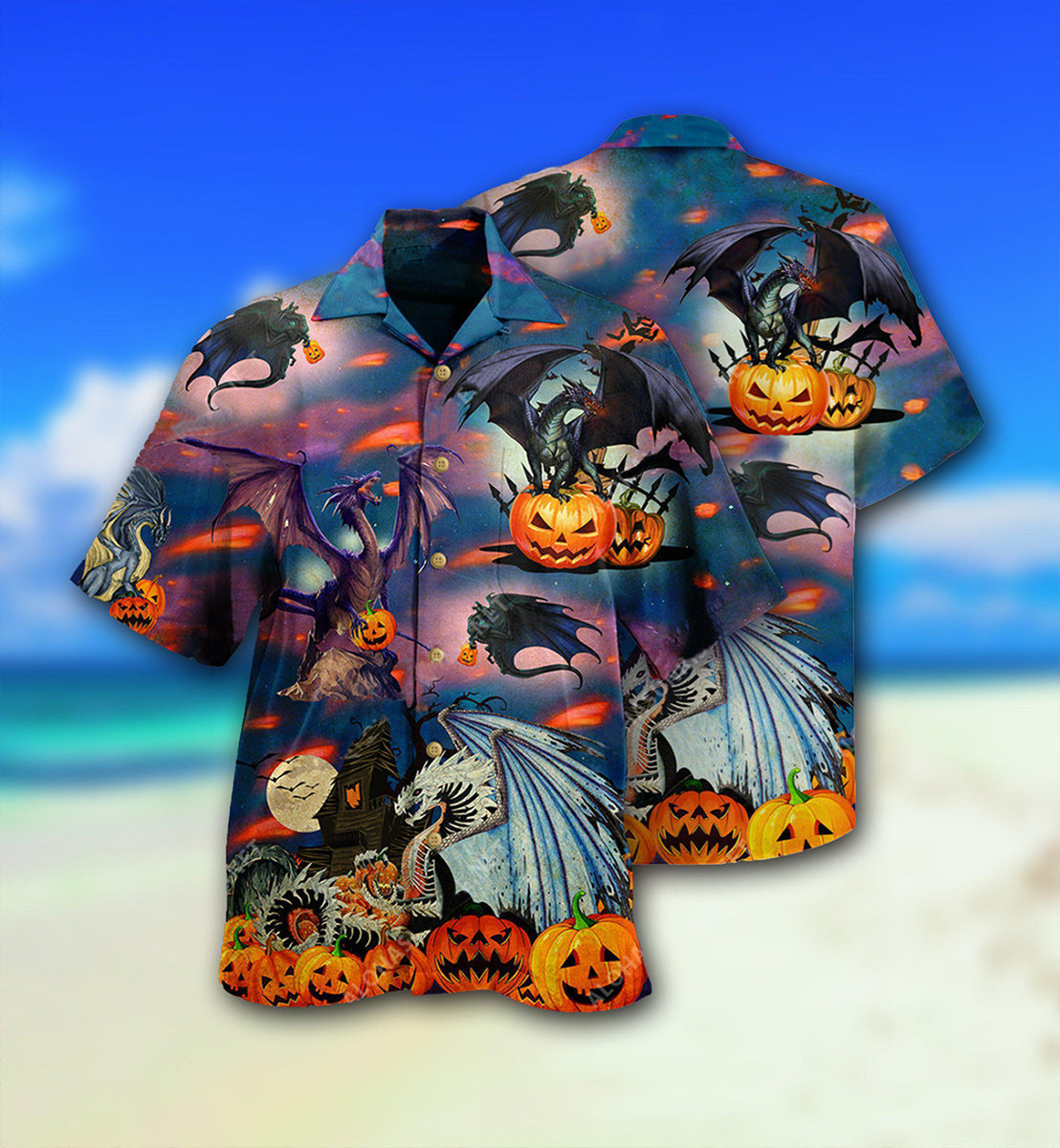 Halloween Dragon And Halloween Scaredy - Hawaiian Shirt - Reefox