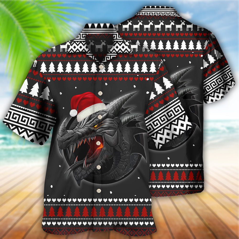 Dragon Merry Christmas Black And Red - Hawaiian Shirt - Reefox
