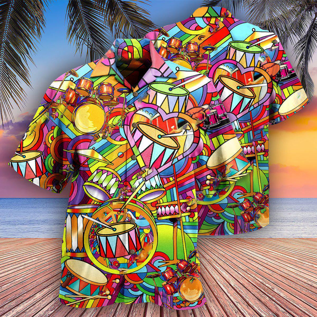 Drum Music Peace Love Drums - Hawaiian Shirt - Reefox