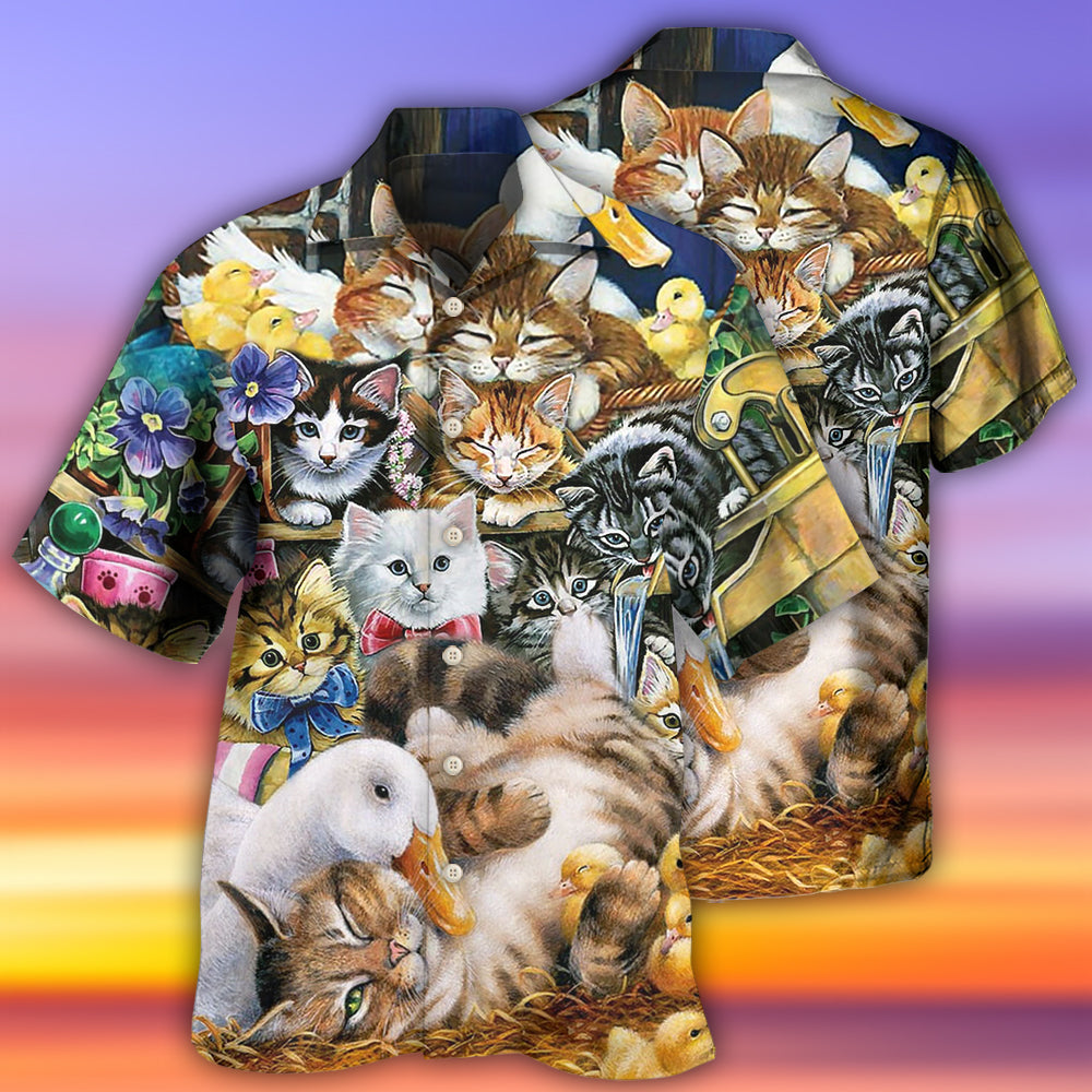 Animals Ducks And Cats - Hawaiian Shirt - Reefox