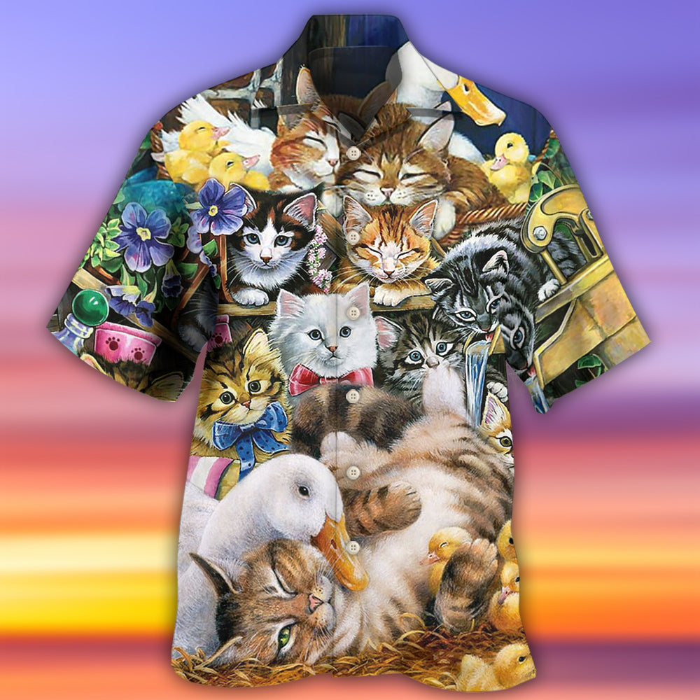 Animals Ducks And Cats - Hawaiian Shirt - Reefox