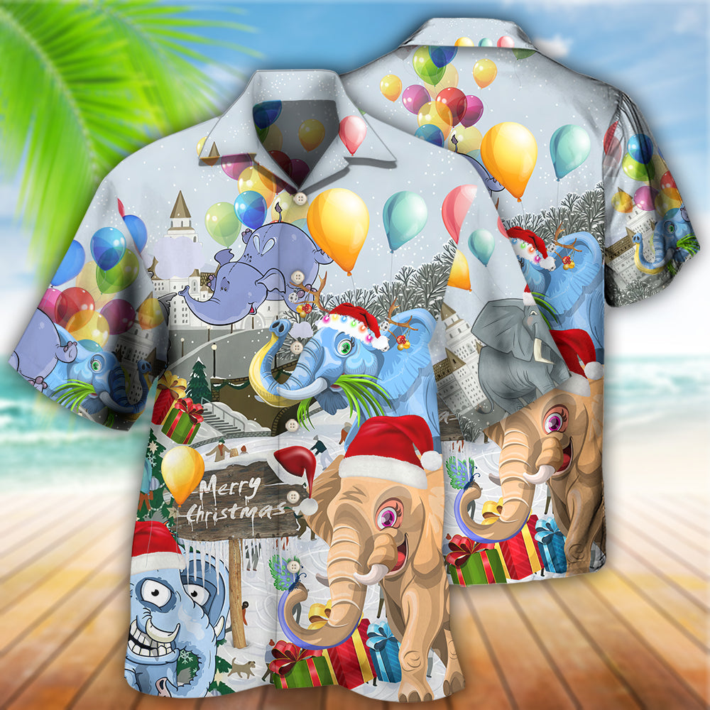 Elephant Funny Having Fun On Christmas Day - Hawaiian Shirt - Reefox