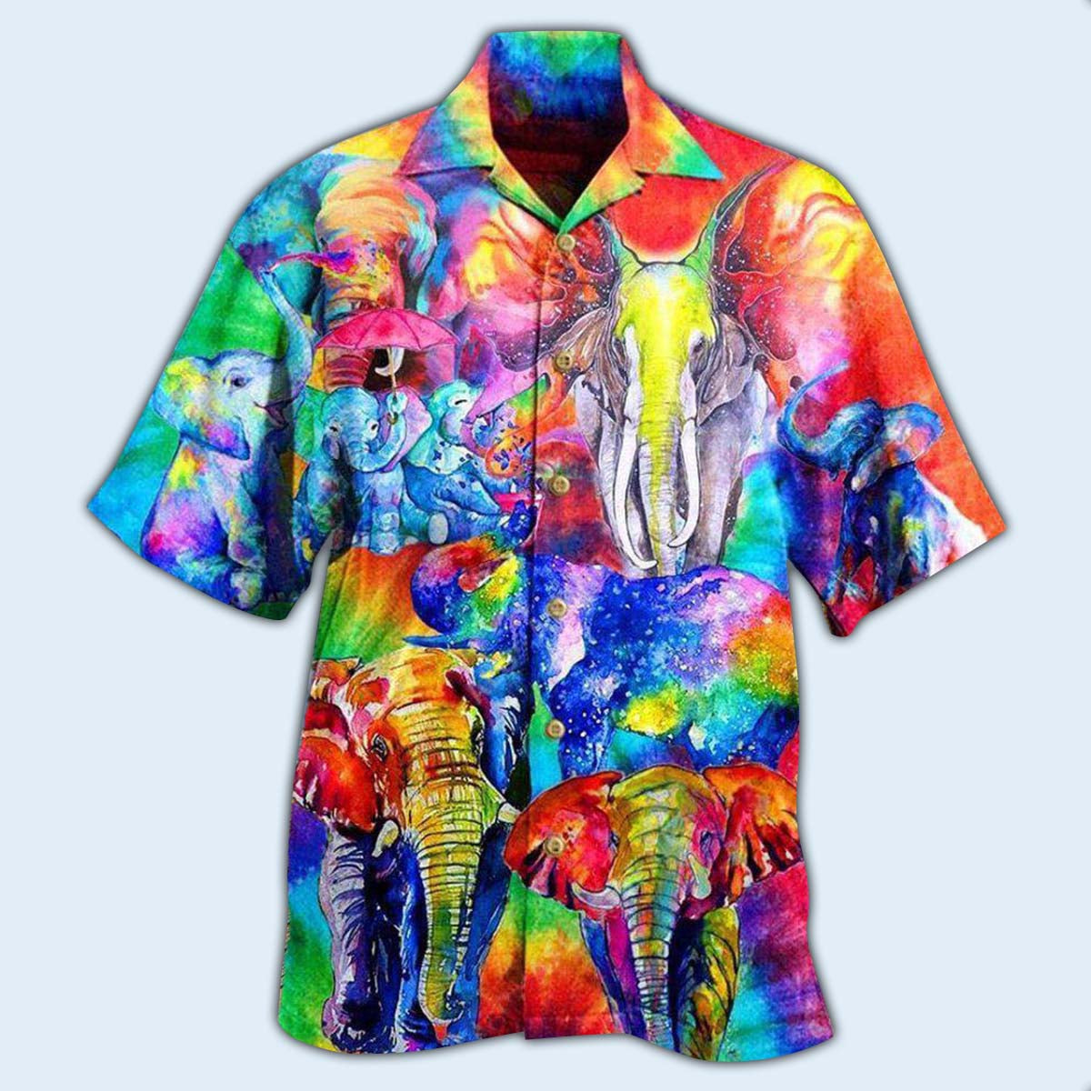 Elephant Happy Rainbow Elephant Family Colorful - Hawaiian Shirt - Reefox