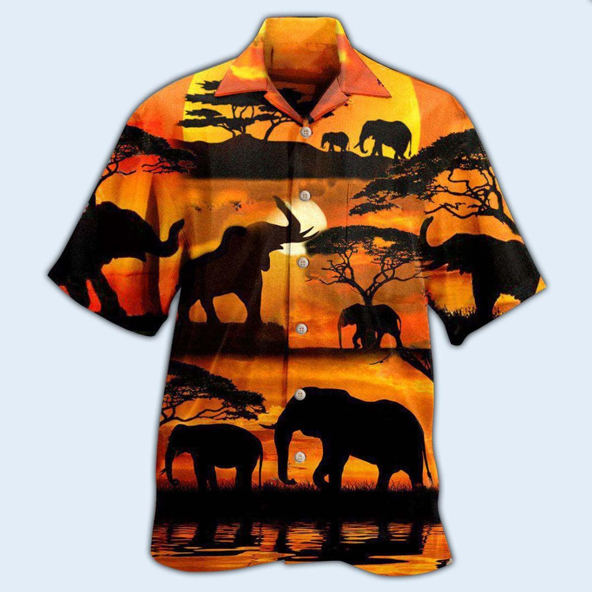 Elephant You're Stronger Than You Think In Yellow Sky - Hawaiian Shirt - Reefox