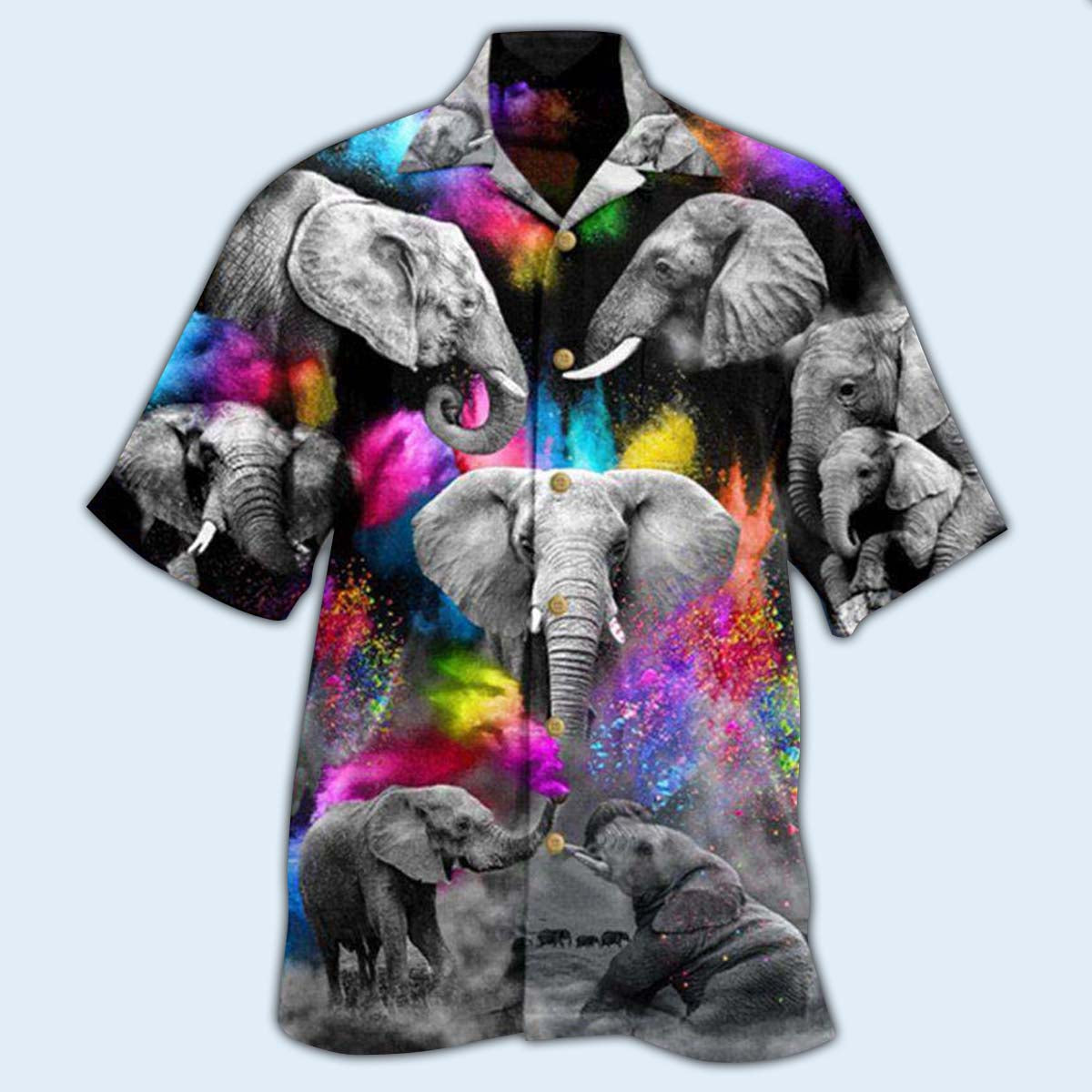 Elephant Grey Elepant with Colorful And Black Style - Hawaiian Shirt - Reefox