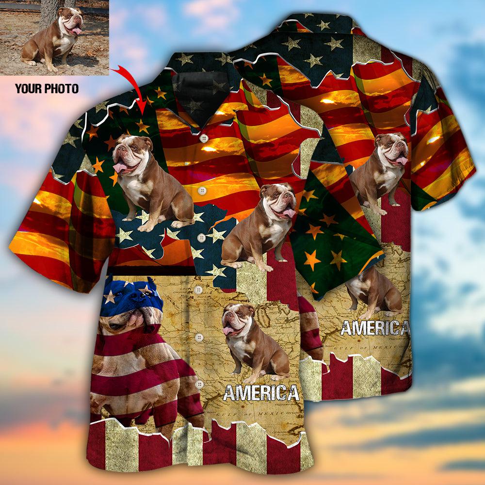 English Bulldog America Sunset Custom Photo - Hawaiian Shirt - Reefox