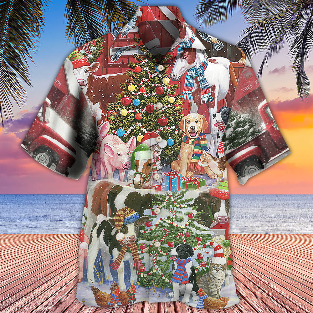 Farm Animals Happy With Xmas Night - Hawaiian Shirt - Reefox
