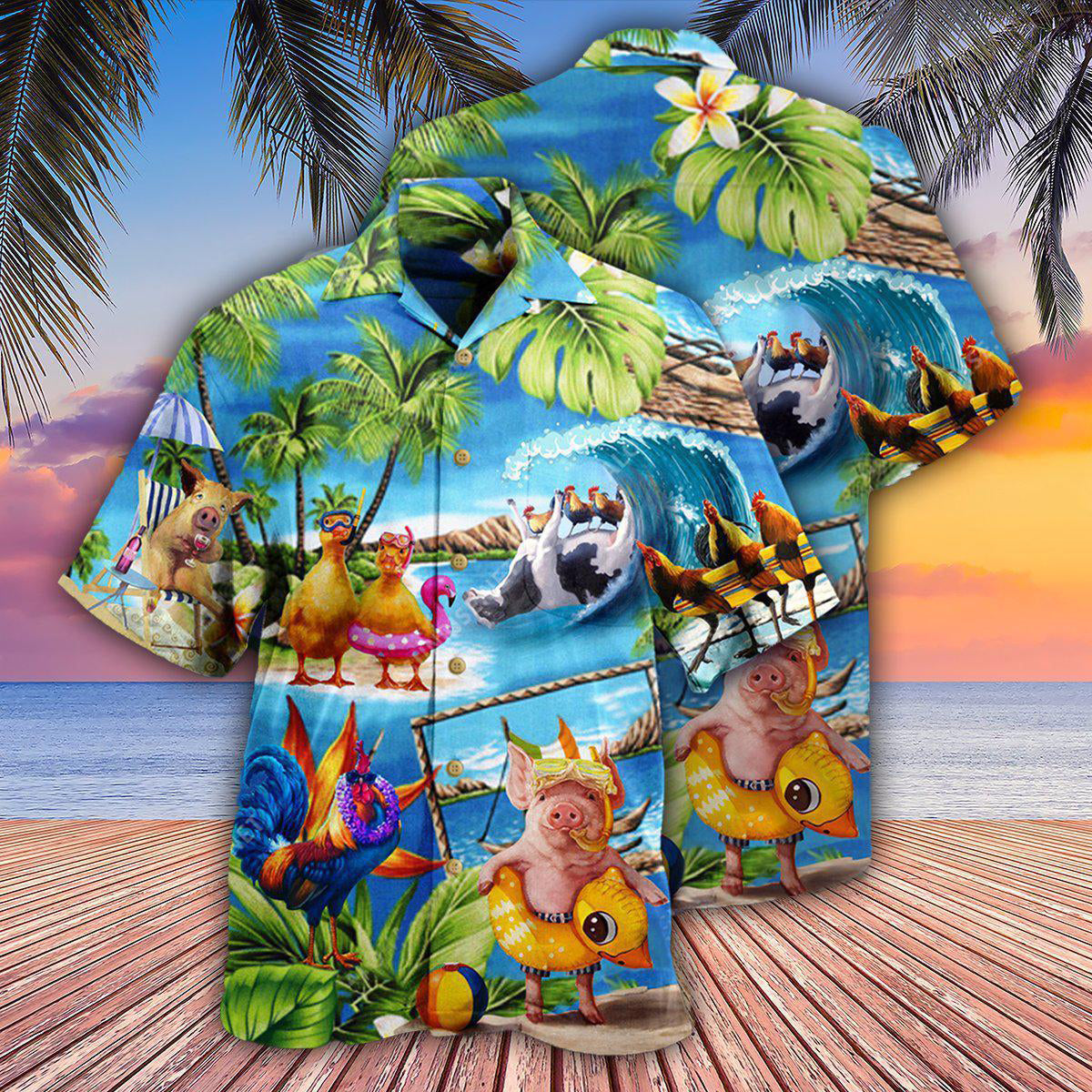 Farm Animals Stay Cool Duck Chicken Pig - Hawaiian Shirt - Reefox